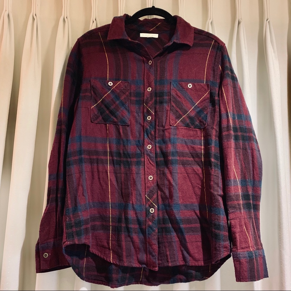 la hearts plaid button-down